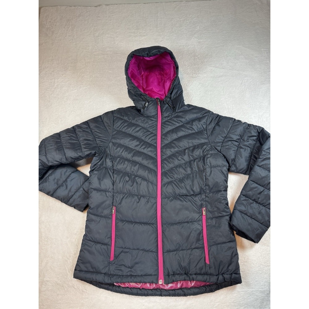 Women's Columbia Omni-Heat Navy Blue Hooded Jacket Size M Pink Puffer‎